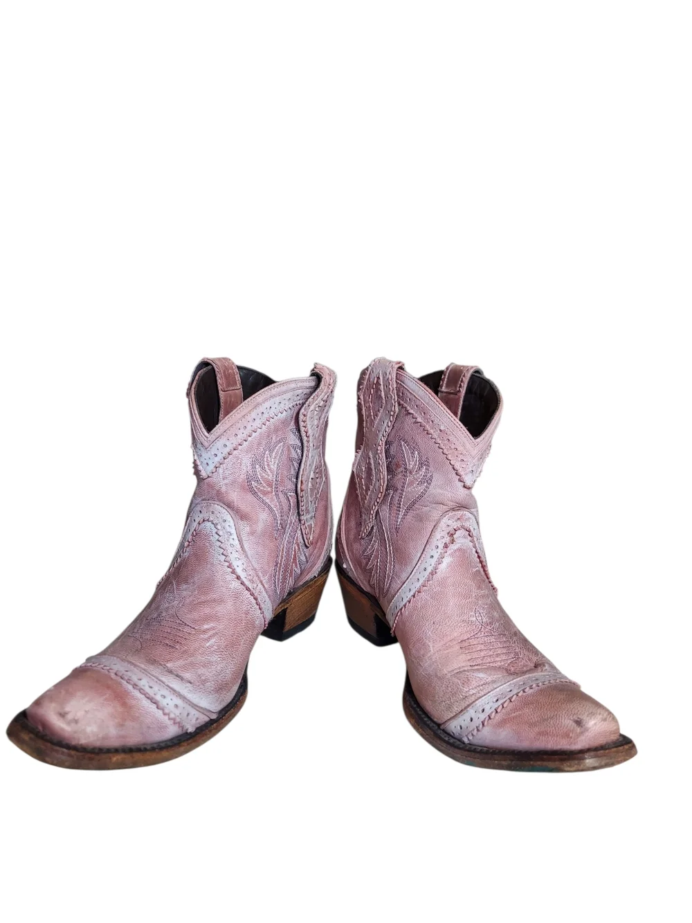 Lane Pink Distressed Western Booties Snip Toe Cowgirl Boots Leather 6.5 - Picture 8 of 13